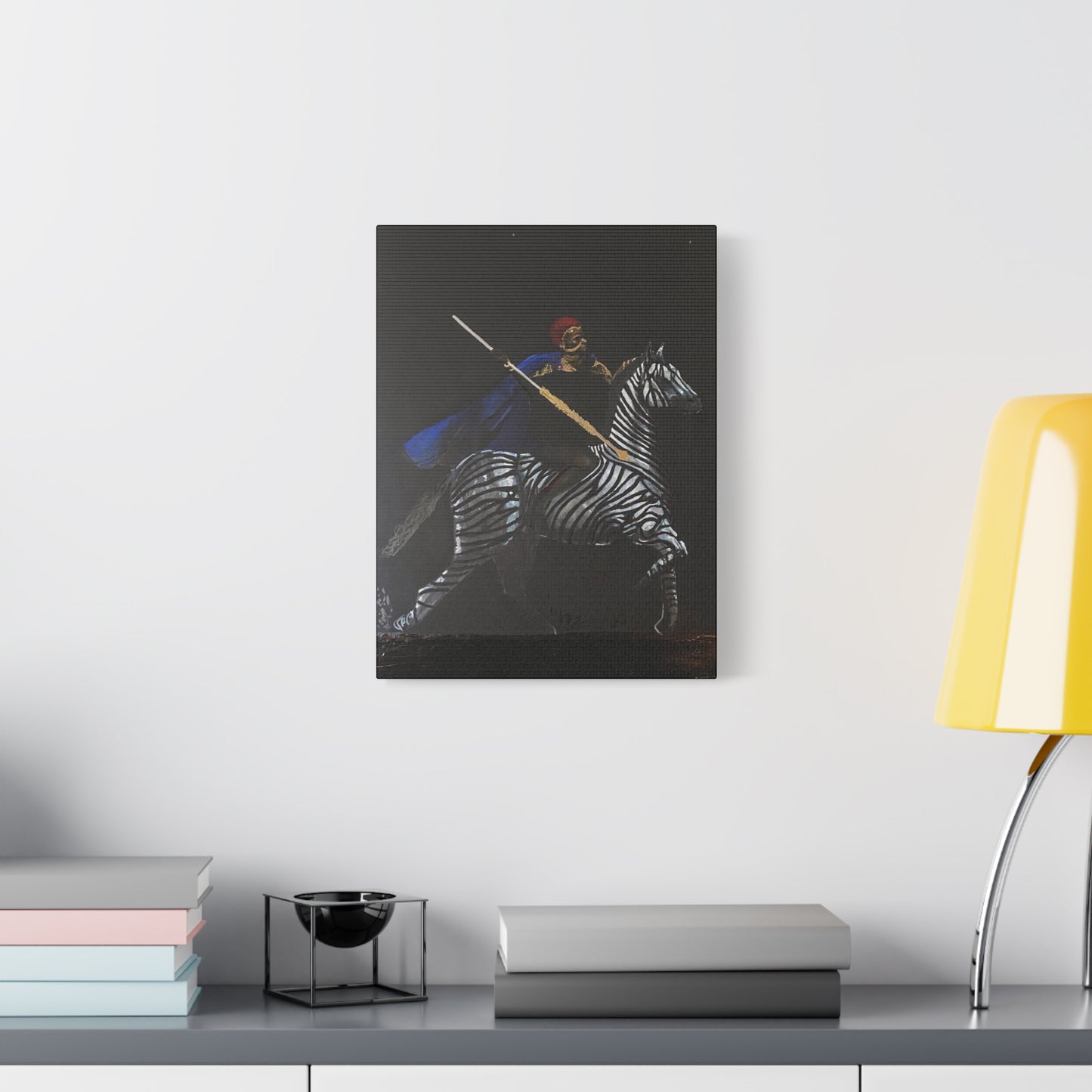 Stretched Matte Canvas Art - Rider with Zebra - Unique Wall Decor for Home and Office