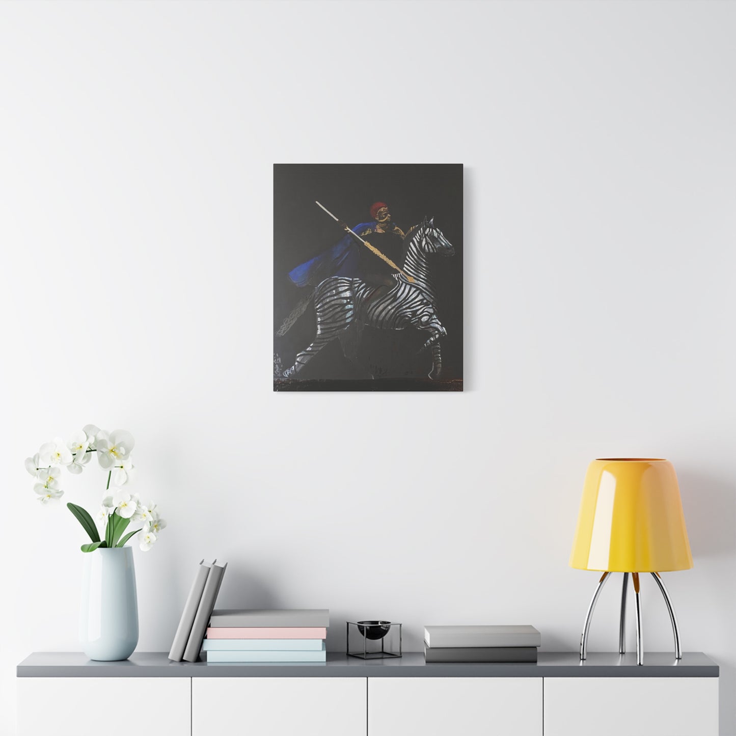 Stretched Matte Canvas Art - Rider with Zebra - Unique Wall Decor for Home and Office