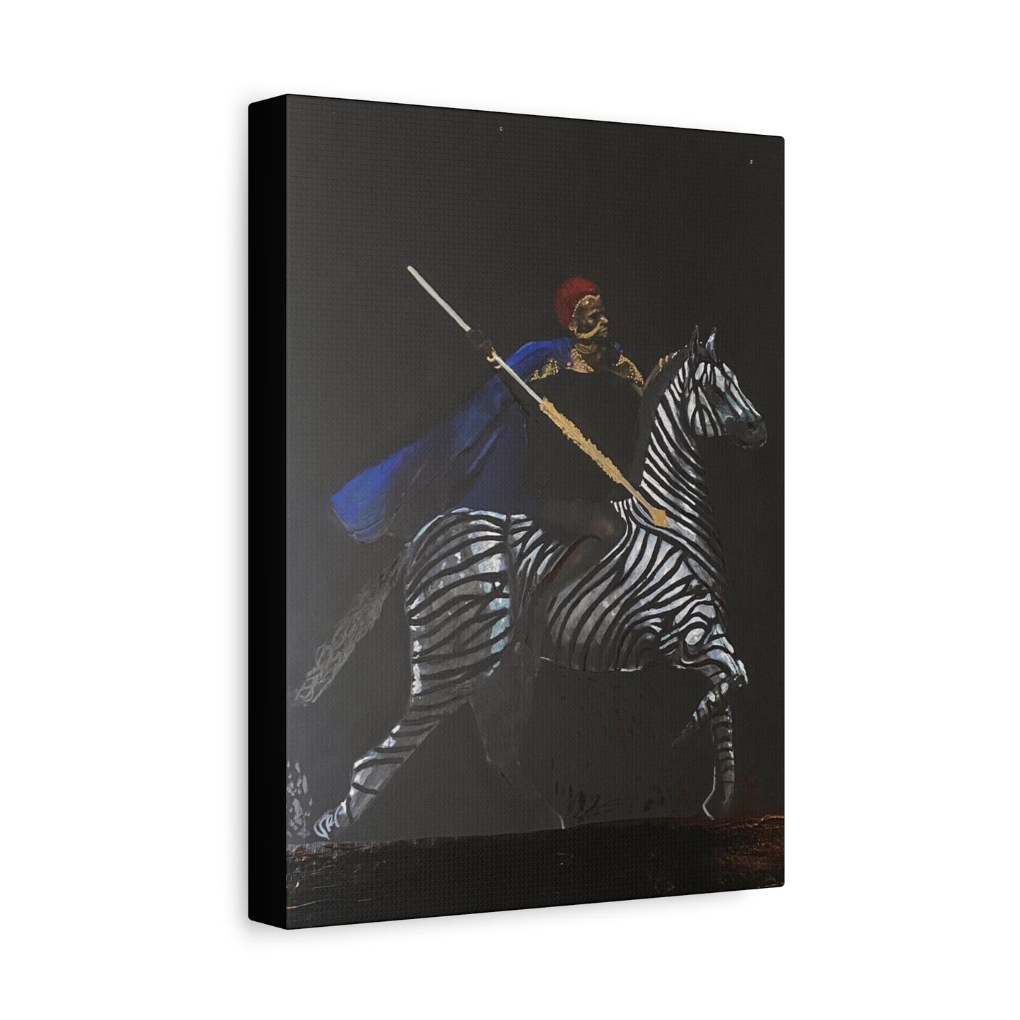 Stretched Matte Canvas Art - Rider with Zebra - Unique Wall Decor for Home and Office
