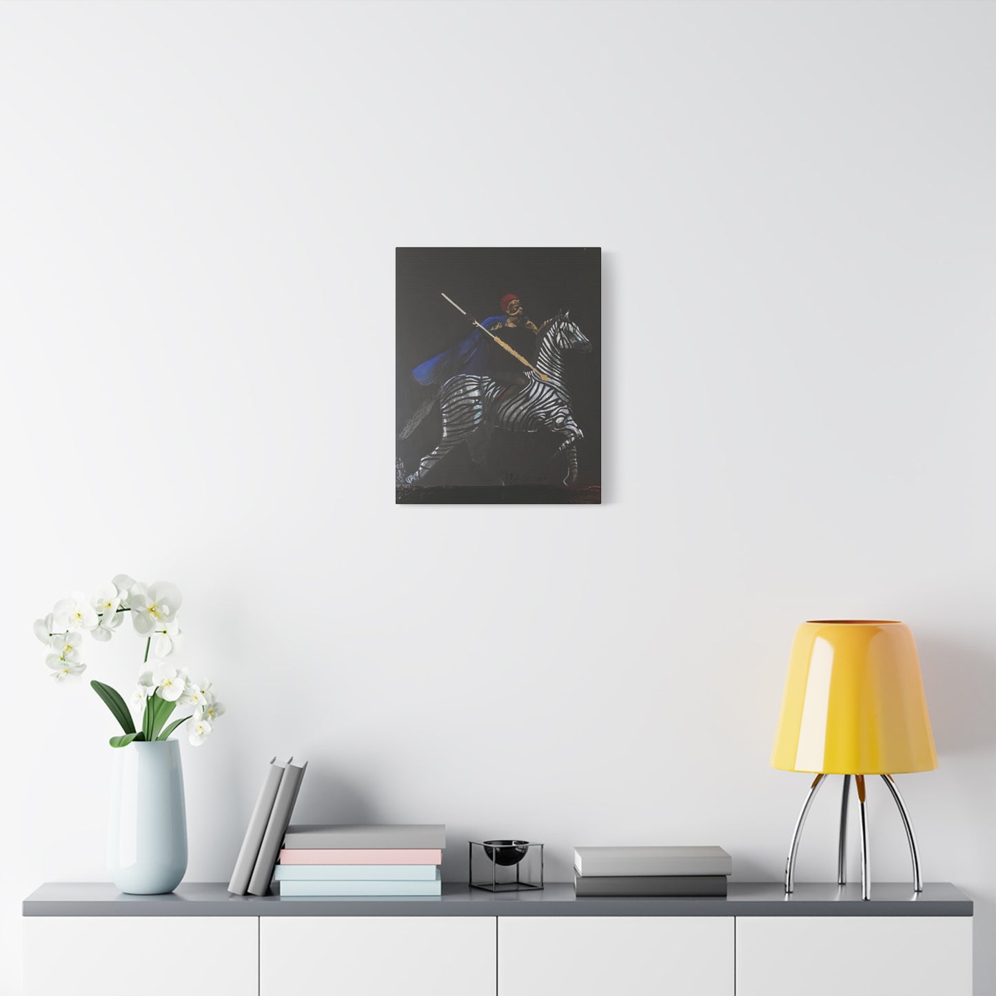 Stretched Matte Canvas Art - Rider with Zebra - Unique Wall Decor for Home and Office