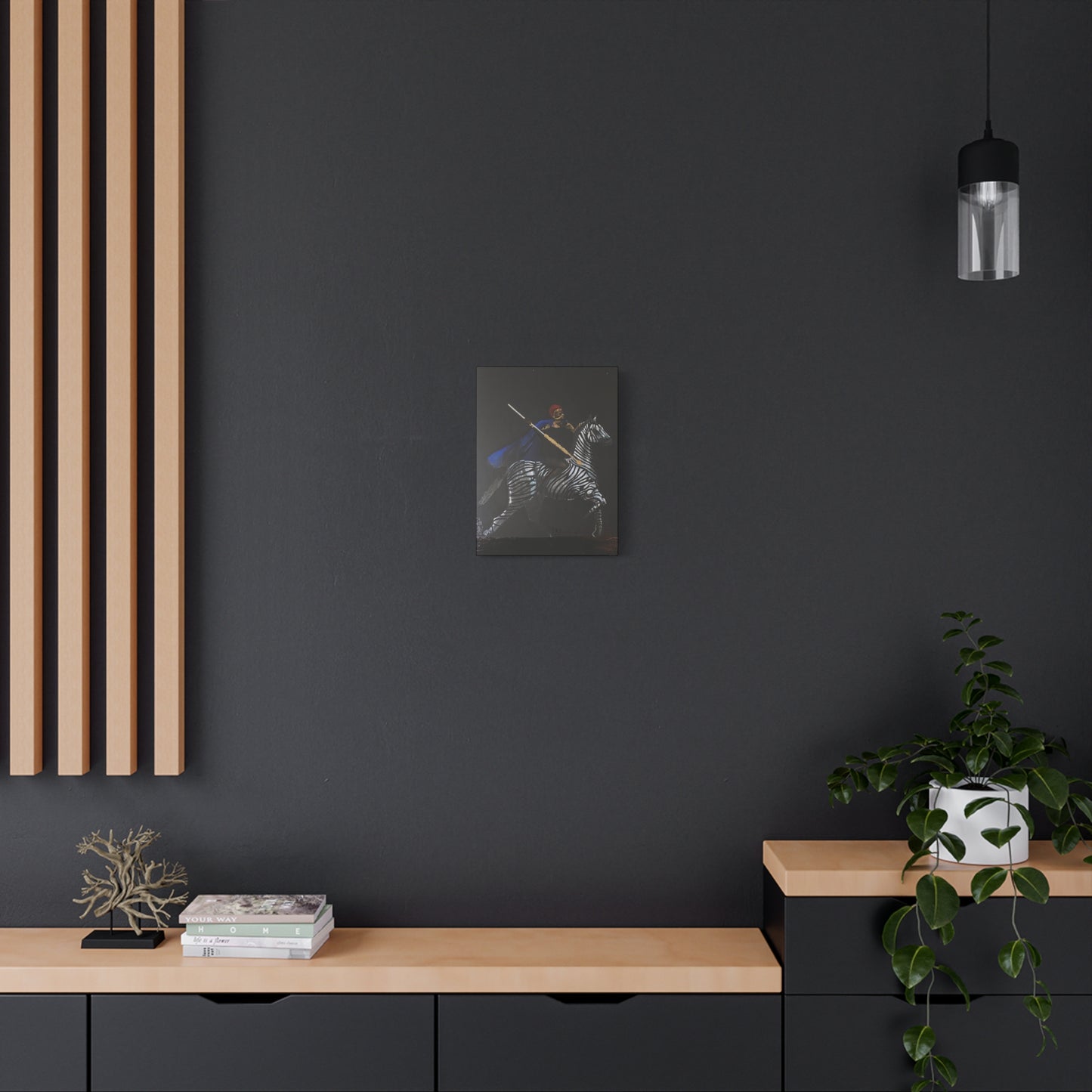 Stretched Matte Canvas Art - Rider with Zebra - Unique Wall Decor for Home and Office