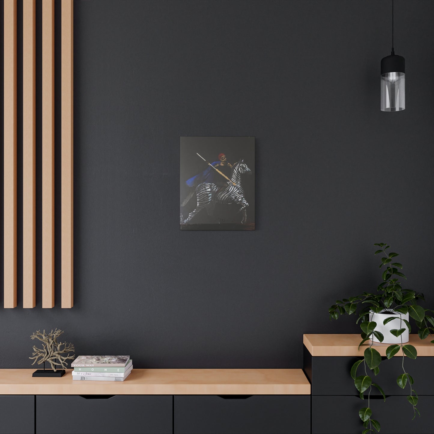 Stretched Matte Canvas Art - Rider with Zebra - Unique Wall Decor for Home and Office