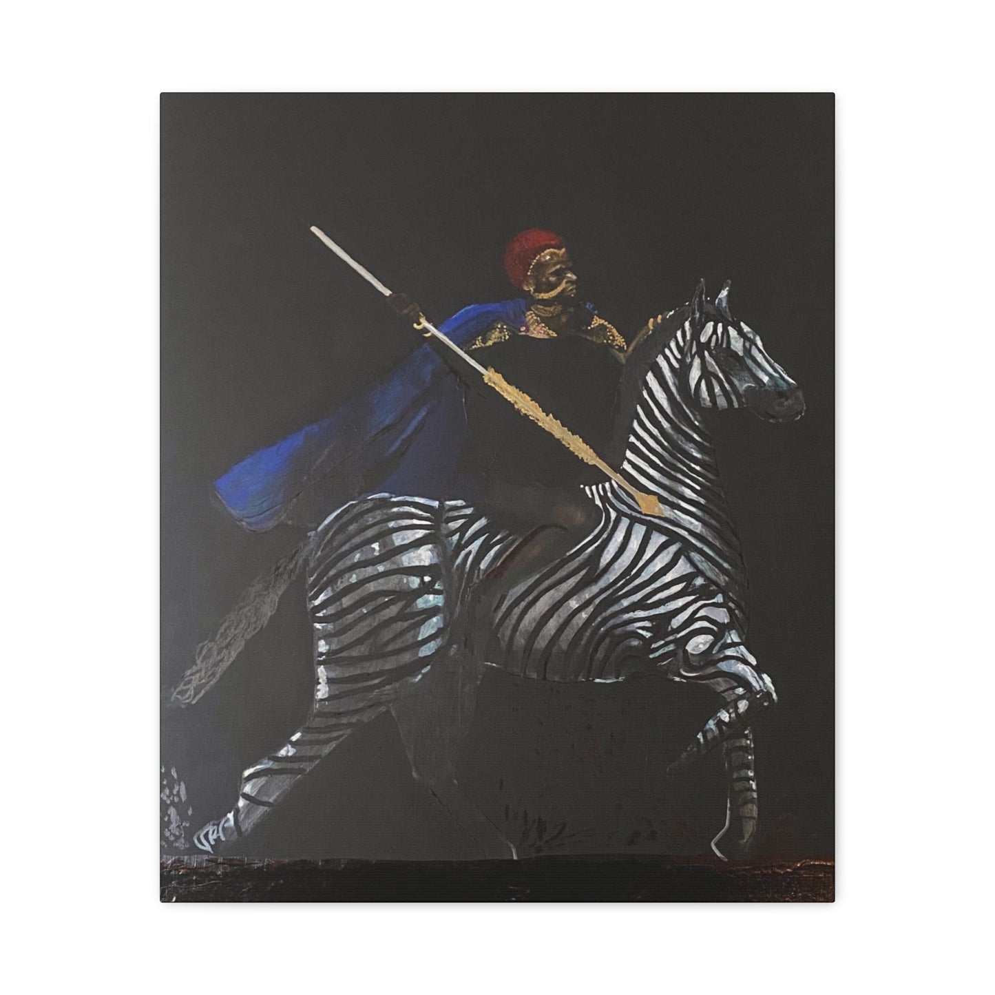 Stretched Matte Canvas Art - Rider with Zebra - Unique Wall Decor for Home and Office