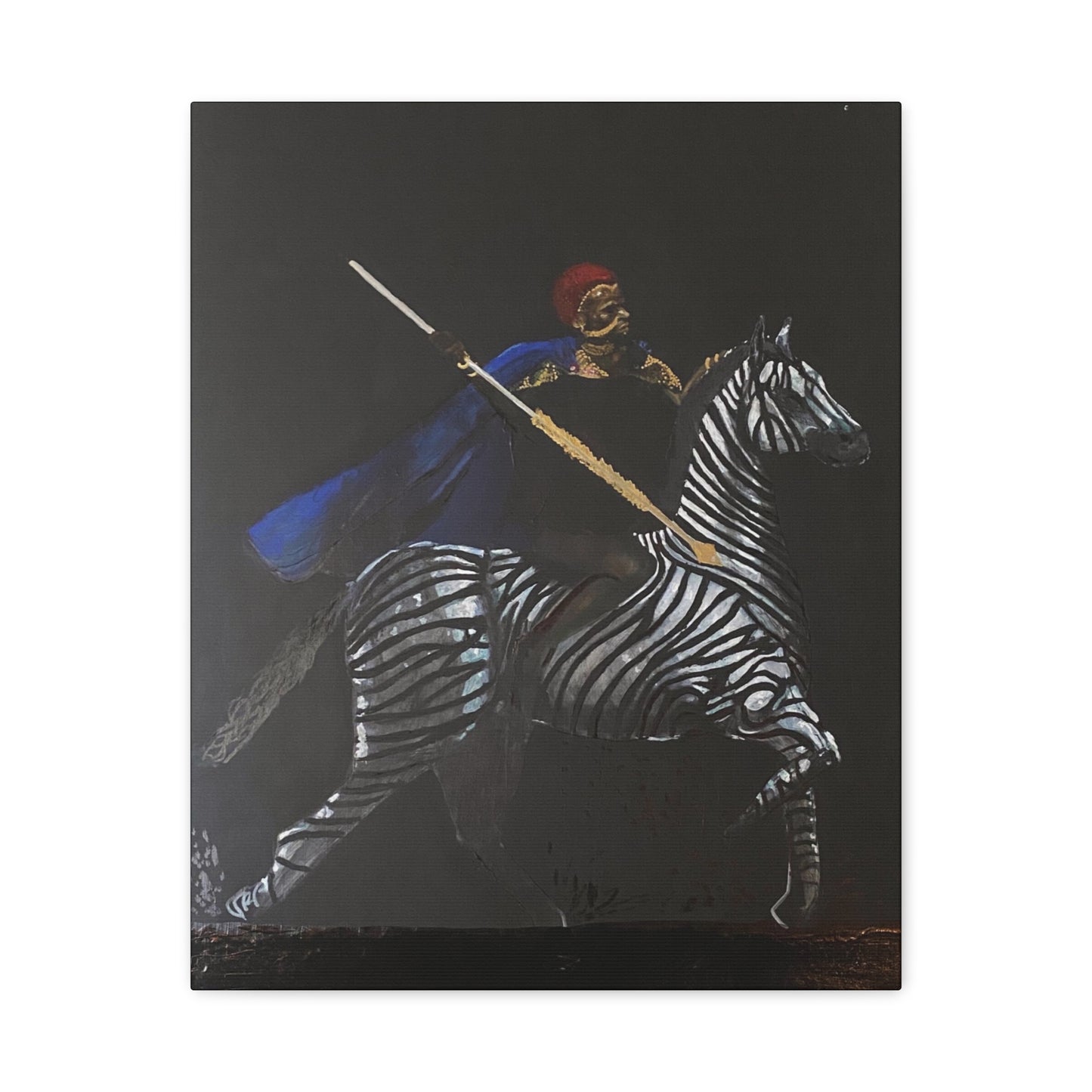 Stretched Matte Canvas Art - Rider with Zebra - Unique Wall Decor for Home and Office