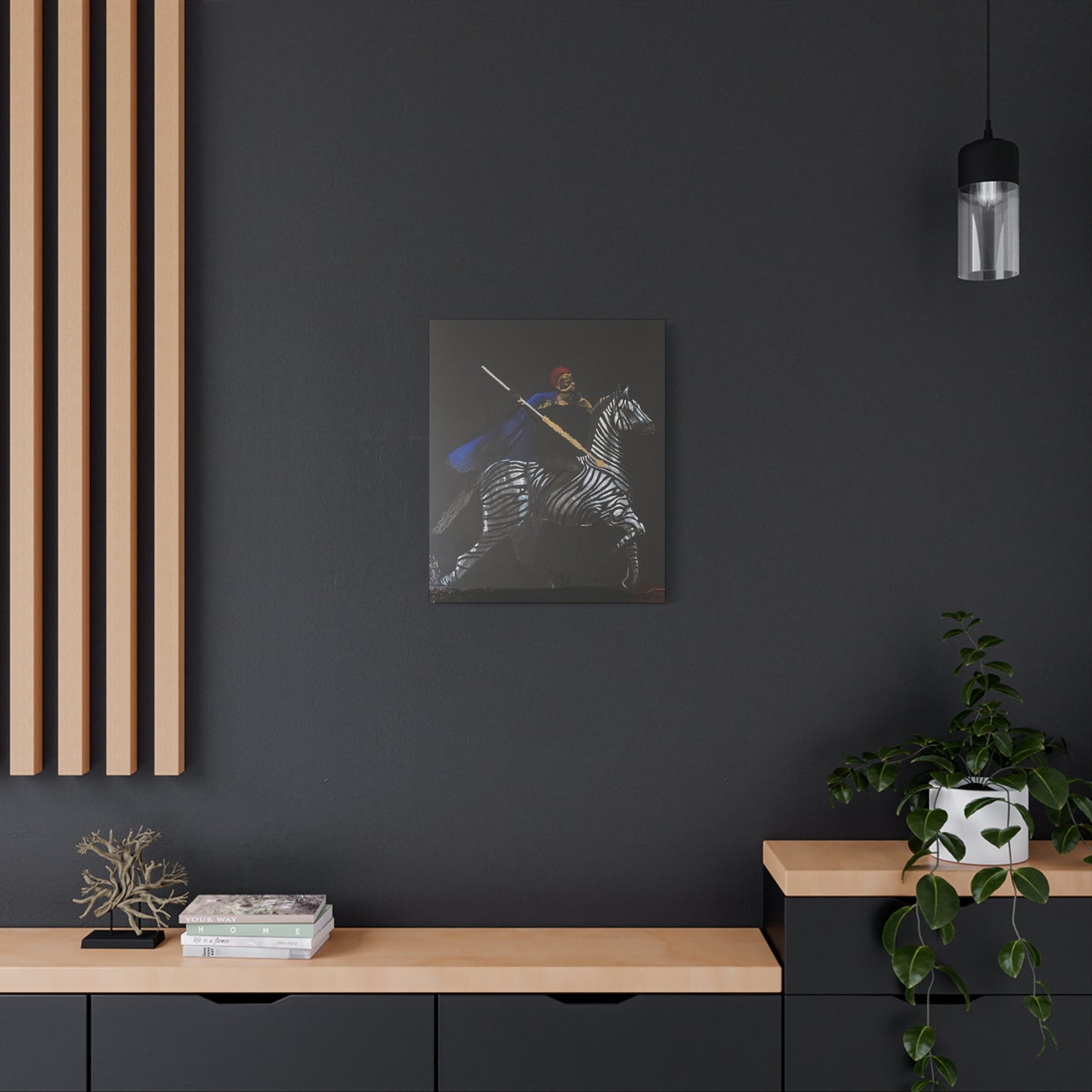 Stretched Matte Canvas Art - Rider with Zebra - Unique Wall Decor for Home and Office