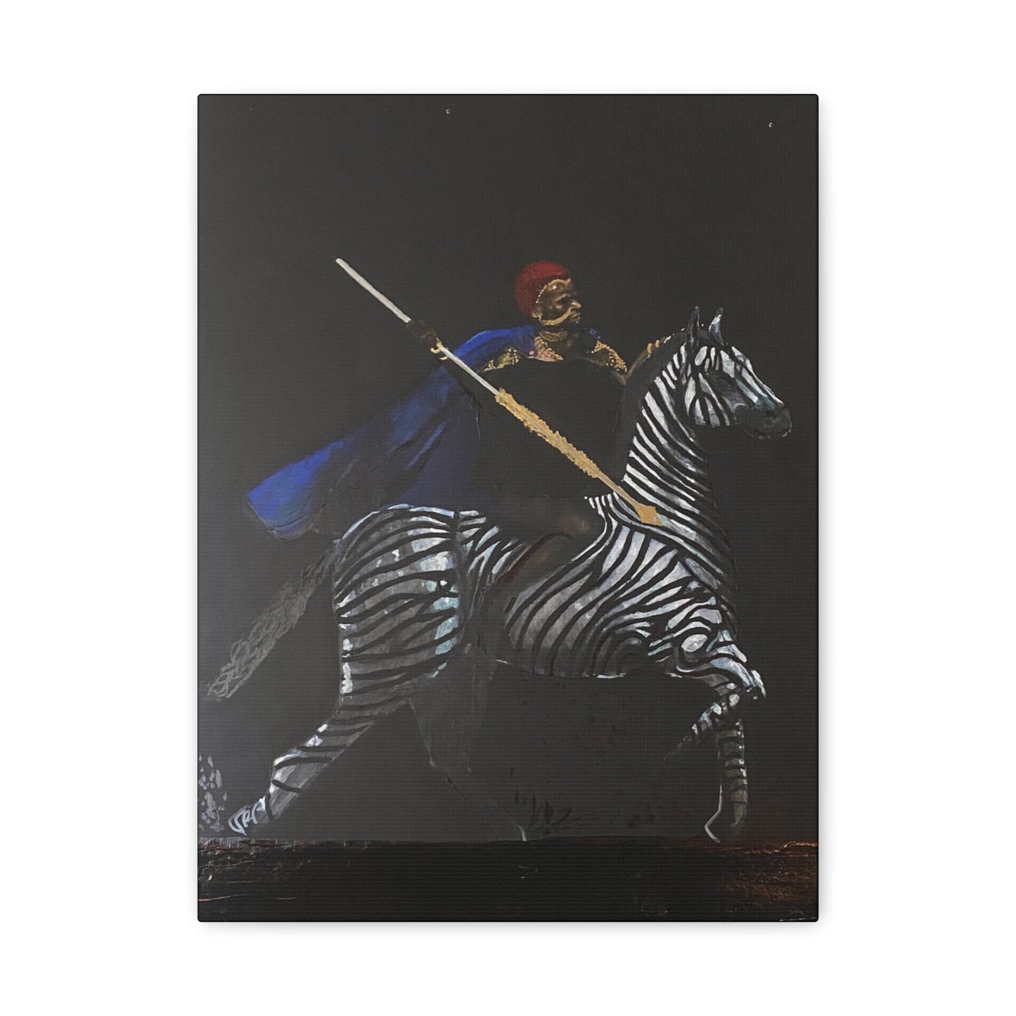 Stretched Matte Canvas Art - Rider with Zebra - Unique Wall Decor for Home and Office